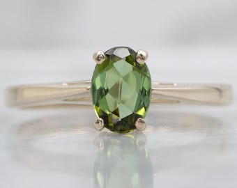 Green Tourmaline and Yellow Gold Solitaire Ring