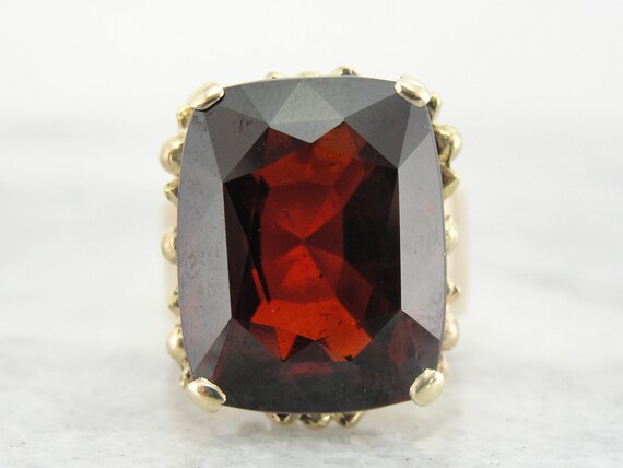 Large Garnet Gold Cocktail Ring, Garnet Yellow Gol