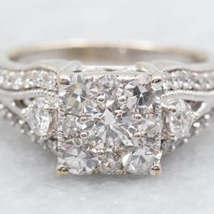 White Gold Modern Diamond Cluster Engagement Ring, Diamond Engagement, Diamond Ring, Engagement Ring, Diamond Cluster Ring, Ring A50022