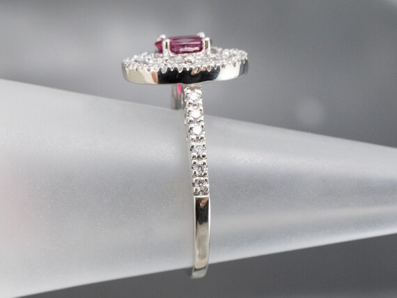 Ruby and Diamond Double Halo Ring, 14K White Gold - image 9