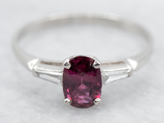 1950s Platinum Ruby Ring, Diamond Accents - image 1