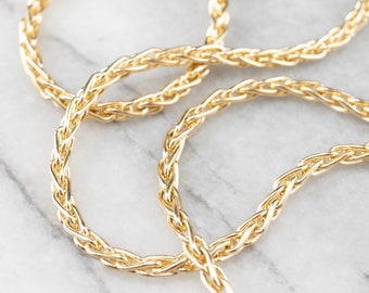 14K Yellow Gold Wheat Chain Necklace, 22 Inch