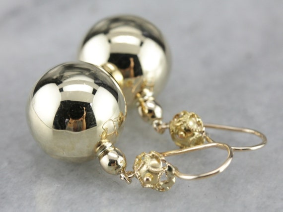 Yellow Gold Drop Earrings, Ball Drop Earrings, Sta