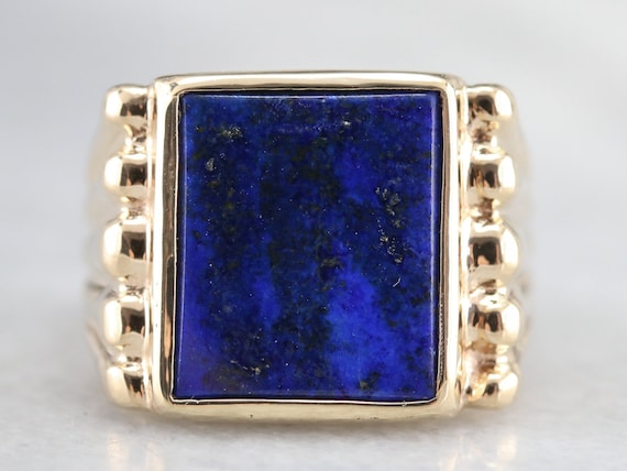 Retro Gold and Lapis Ring, Mens Lapis Statement R… - image 1