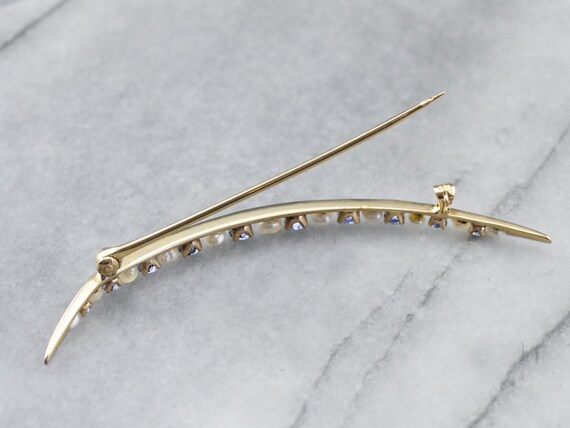 Crescent Moon Sapphire and Pearl Brooch, Yellow G… - image 6