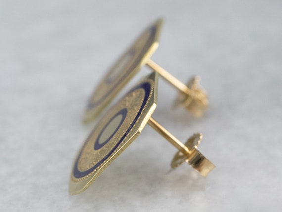 Blue Enamel Gold Stud Earrings, Upcycled Vintage,… - image 4