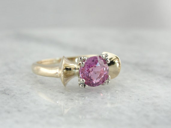 1940's Retro Pink Sapphire Ring, 14K Yellow and W… - image 2