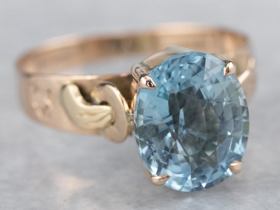 Victorian Blue Topaz Ring, Antique Rose Gold Topa… - image 3