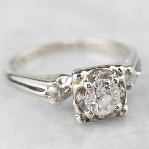 Old Mine Cut Diamond Engagement Ring, Retro Era Old Mine Cut Diamond ...