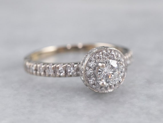 Diamond Halo Engagement Ring, White Gold Diamond … - image 2