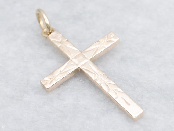 Engraved Vintage Gold Cross Pendant