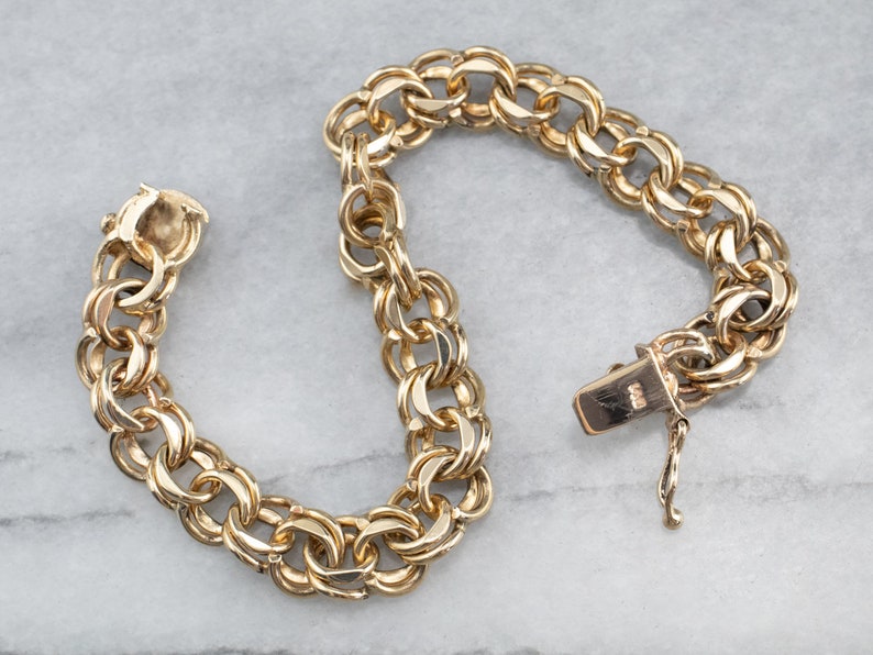 14K Gold Chain Bracelet Charm Bracelet Double Link Chain Etsy