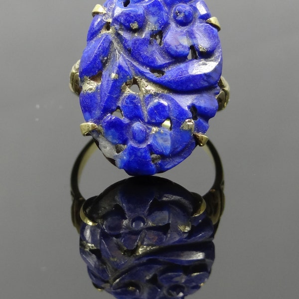 RESERVED - First Payment - Stunning Carved Lapis Lazuli Victorian Antique Cocktail Ring - RGLA102P