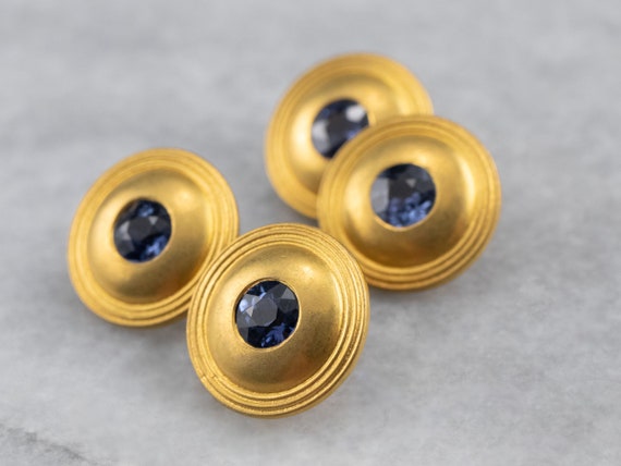 Antique Synthetic Sapphire Cufflinks, 18K Gold Cu… - image 9