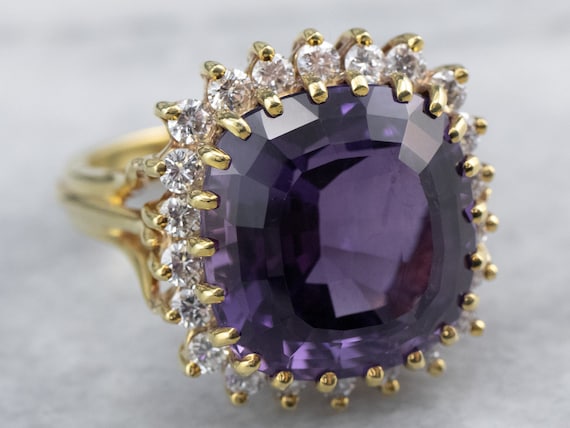 Amethyst and Diamond Cocktail Ring, 18K Gold Amet… - image 1