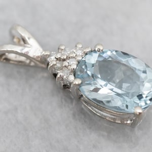 Aquamarine and Diamond Pendant, Blue Stone Pendant, March Birthstone, Bridal Jewelry, Layering Pendant, Aquamarine Necklace, A23173