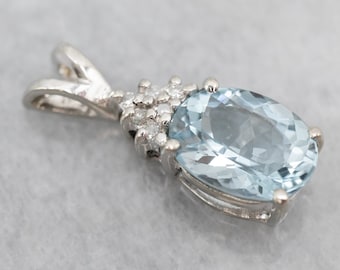Aquamarine and Diamond Pendant, Blue Stone Pendant, March Birthstone, Bridal Jewelry, Layering Pendant, Aquamarine Necklace, A23173