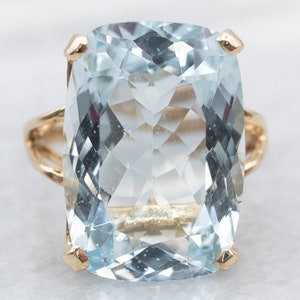 Yellow Gold Aquamarine Solitaire Cocktail Ring, Aquamarine Jewelry, Anniversary Ring, March Birthstone, Birthday Gift, A24413
