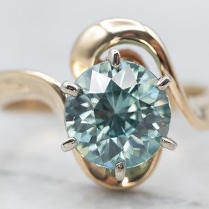 Vintage Blue Zircon Bypass Ring, Yellow Gold Zircon Ring, Blue Zircon Solitaire, Birthstone Ring, Anniversary Gift, Birthday Gift A25806