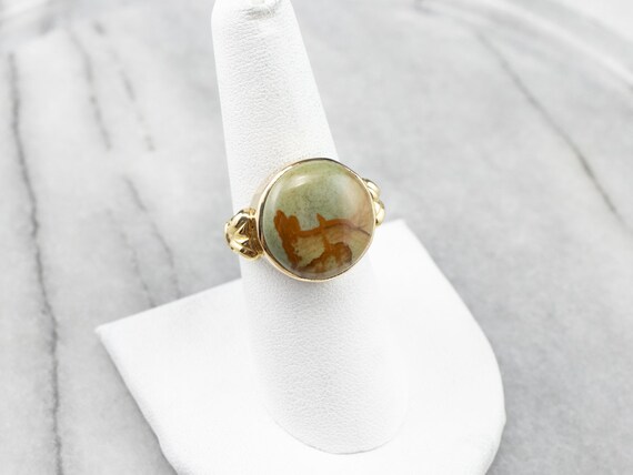 18K Gold Picture Jasper Statement Ring, Earthy Ge… - image 7