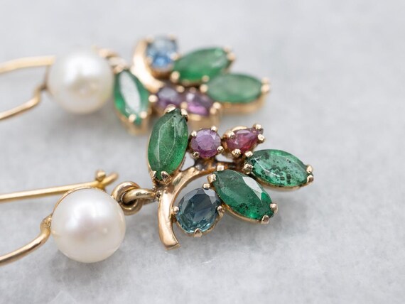 14K Yellow Gold Gemstone Drop Earrings, Ruby, Sap… - image 3