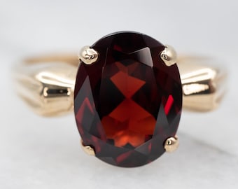 Vintage 10K Gold Garnet Cocktail Ring, Oval Solitaire