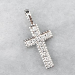 White Gold Diamond Cross, Ladies Diamond Cross, Modern Gold Cross, Layering Pendant, Bridal Jewelry, Religious Gift Q79UCFDA