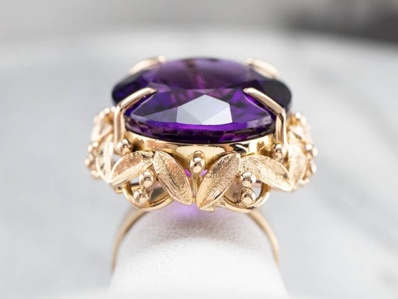 18K Gold Amethyst Cocktail Ring, Botanical Statem… - image 8