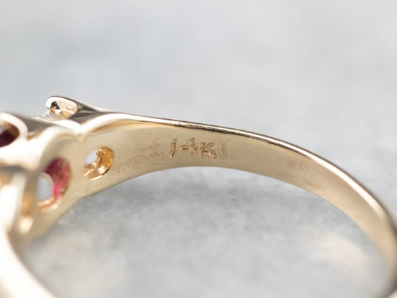 14K Yellow Gold Ruby and Diamond Three Stone Ring… - image 6