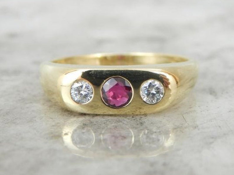 Ruby Diamond And 18k Gold Flush Set Unisex Ring KCH7CK-D image 1