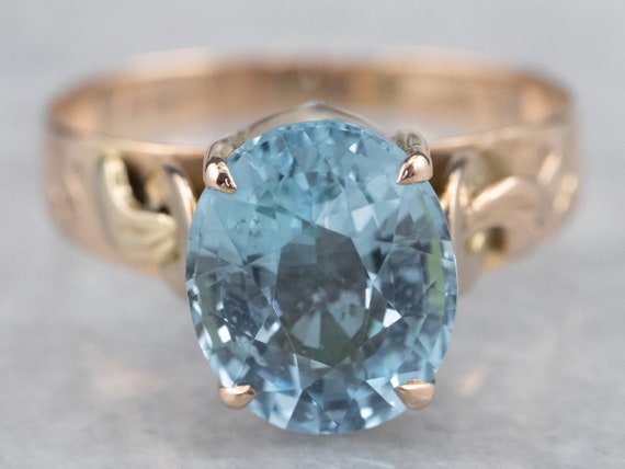 Victorian Blue Topaz Ring, Antique Rose Gold Topa… - image 2