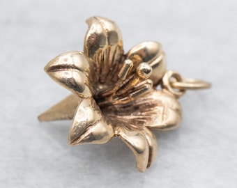 Golden Lily Pendant, Flower Pendant, Anniversary Gift, Flower Girl, Layering Pendant, Flower Jewelry, Charm Collector, Gifts for Her A37425
