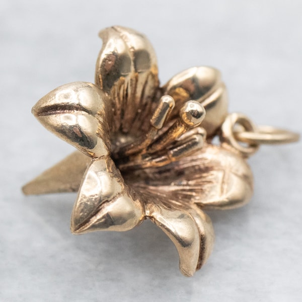 Golden Lily Pendant, Flower Pendant, Anniversary Gift, Flower Girl, Layering Pendant, Flower Jewelry, Charm Collector, Gifts for Her A37425