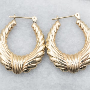 Yellow Gold Lined Design Hollow Hoop Earrings, Yellow Gold Hoop Earrings, Hollow Hoop Earrings, Gold Hoops, Gold Earrings, Earrings 34950
