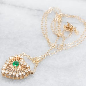 Emerald and Diamond Heart Pendant, Diamond Halo Pendant, Layering Pendant, Anniversary Gift, Pendant Heart Necklace, Heart Jewelry A40453