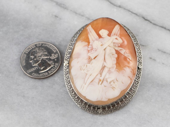 Cupid and Psyche Cameo Pin Pendant, Large Cameo P… - image 4