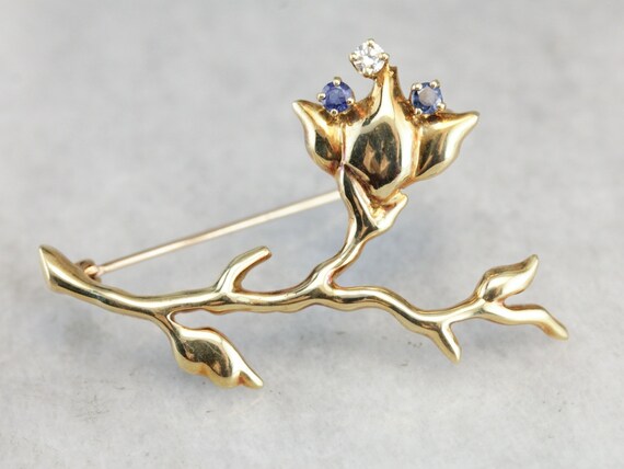 Vintage Tiffany and Company Flower Brooch, Sapphi… - image 3