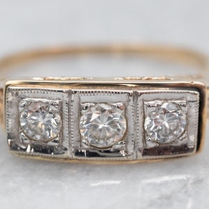 Two Tone Three Stone Diamond Ring,