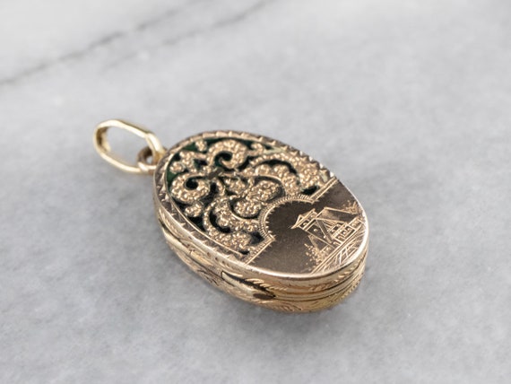 Victorian Revival Locket Pendant, Enamel Gold Loc… - image 3