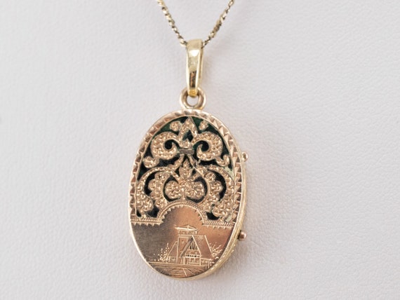 Victorian Revival Locket Pendant, Enamel Gold Loc… - image 8