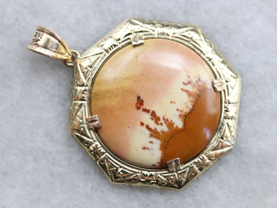 Etched Gold Jasper Pendant, Mid Century Pendant, … - image 1