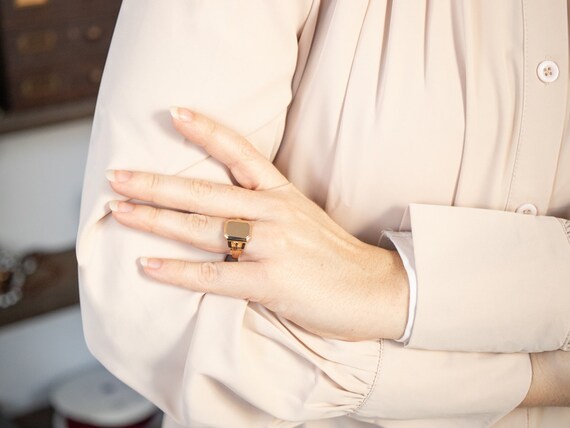 Vintage Octagonal Top Signet Ring, Ornate Signet … - image 5