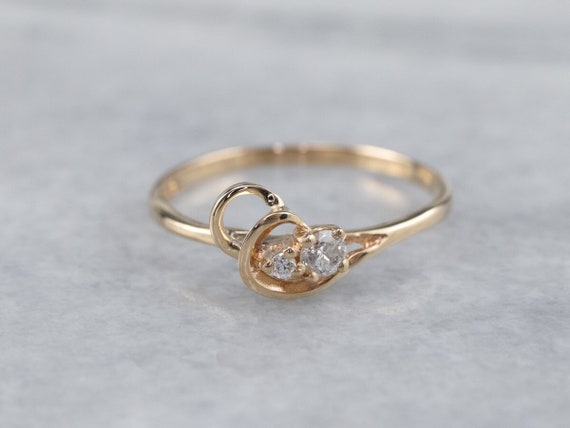 Dainty Double Diamond Ring, Looping Gold Diamond … - image 1