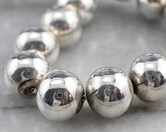 Graduated Beaded Ball Chain Necklace, Sterling Silver Ball