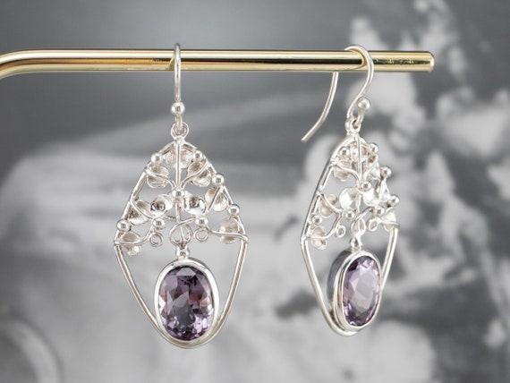 Sterling Silver Amethyst Drop Earrings, Large Ame… - image 10