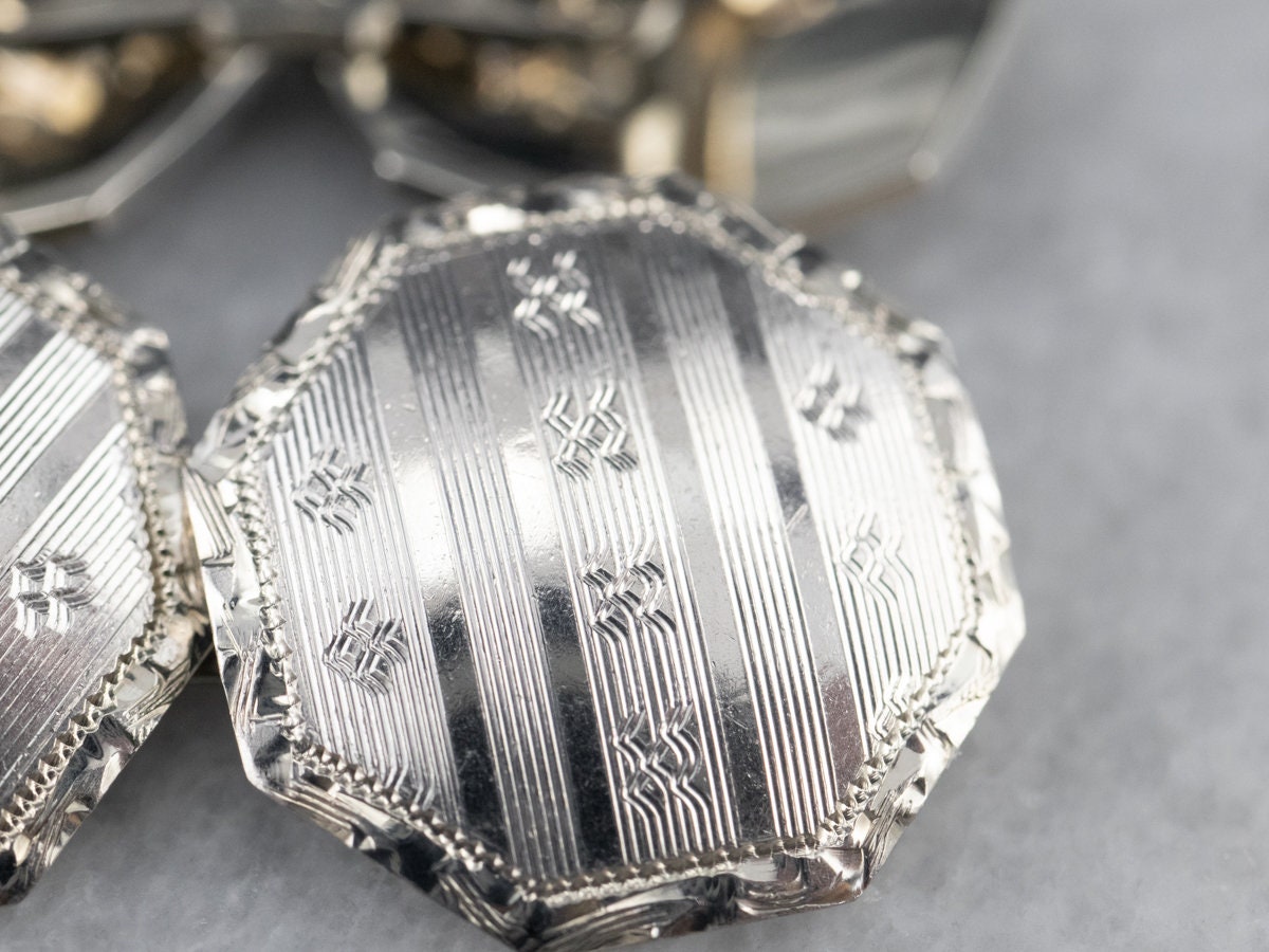 Boutons De Manchette Anciens Art Déco En Or Blanc 10 Carats - Poids 2,6 G, Pour Homme