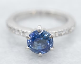 Platinum Ceylon Sapphire and Diamond Engagement Ring