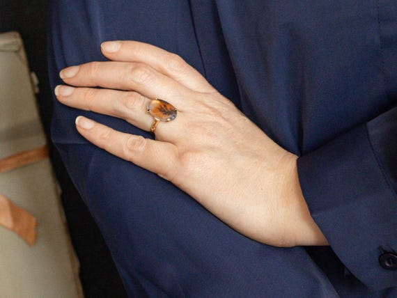 Oval Dendritic Agate 14K Gold Solitaire Ring, Siz… - image 4