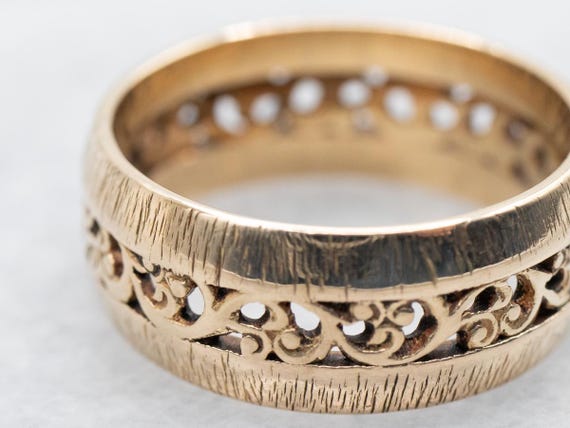 Vintage 14K Yellow Gold Wedding Band, Openwork Sc… - image 2