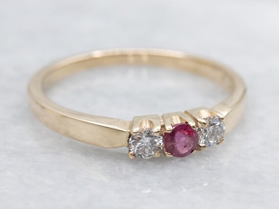 Ruby Diamond 14K Yellow Gold Three Stone Annivers… - image 2